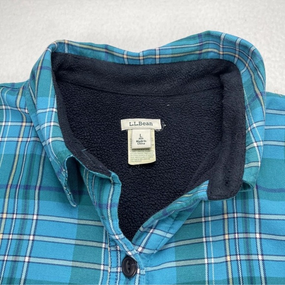 LL Bean Shacket Womens Large Blue White Plaid Fleece Lined Button Up Barn Chore - Picture 4 of 11